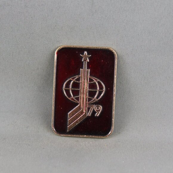 Vintage Hockey Pin - 1979 World Hockey Championships Official Logo - Stamped Pin - Picture 1 of 3